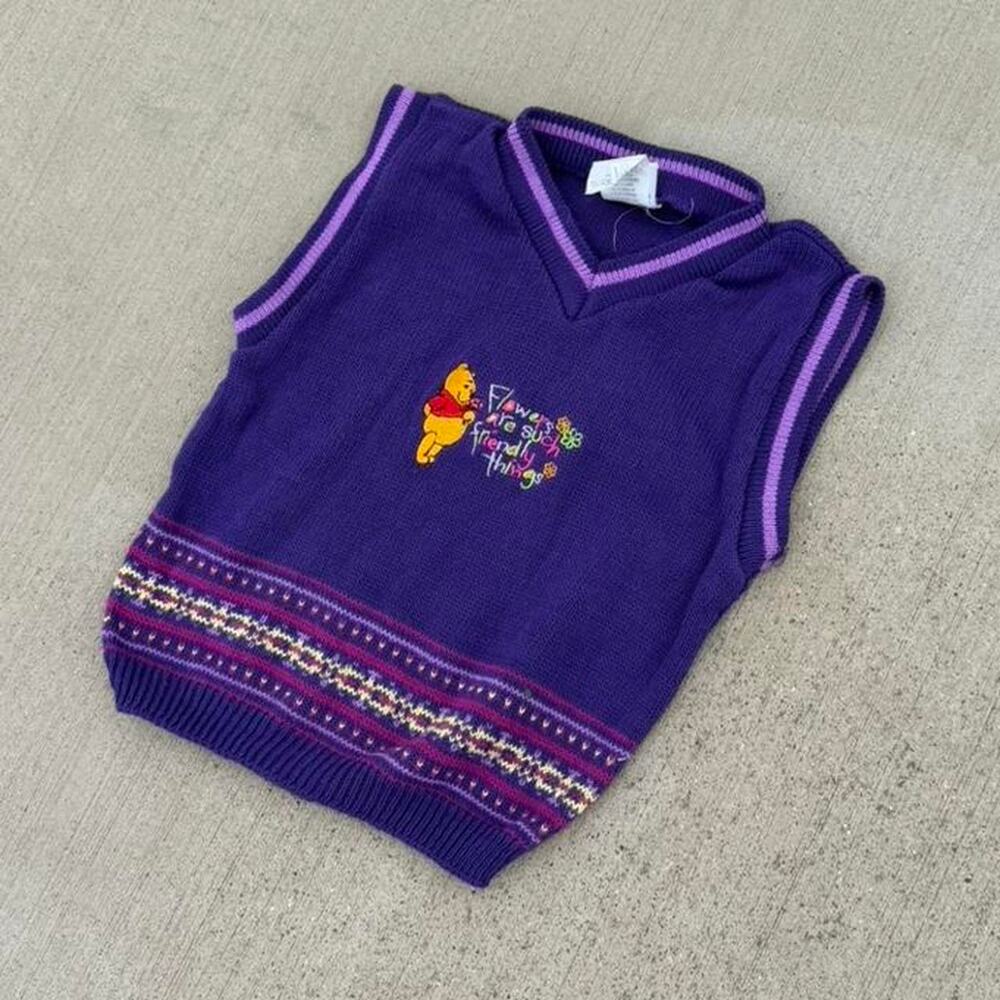 Vintage kids winnie the pooh purple knit vest small 7/8